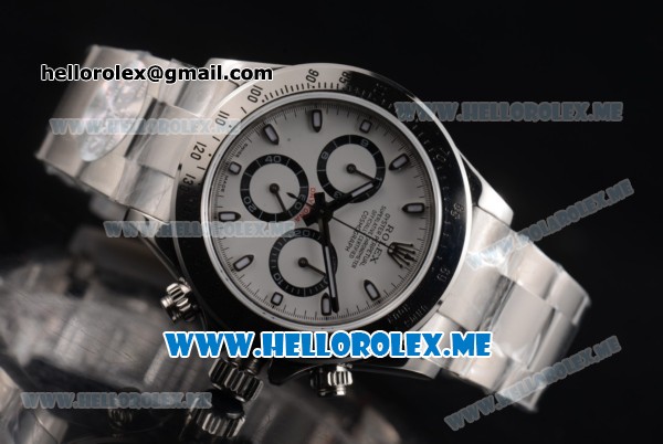 Rolex Daytona Swiss Valjoux 7750 Automatic Stainless Steel Case/Bracelet with White Dial and Stick Markers White Subdials - Click Image to Close